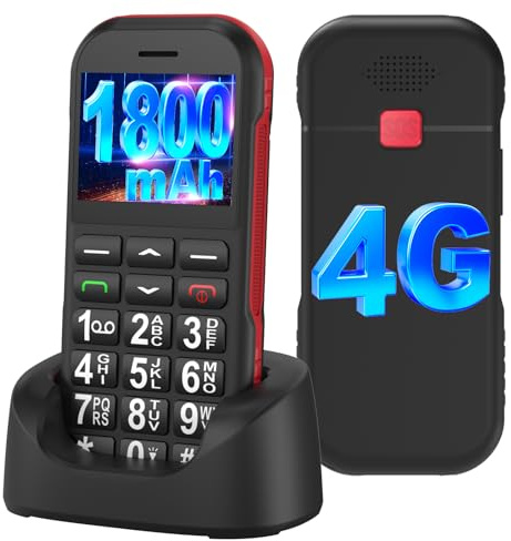 CHAKEYAKE 4G Seniorenhandy Mobiltelefon Ohne Vertrag mit Große Tasten,1800mAh Lange Standby Rentner Senioren Handy Großtastenhandy mit USB-C,SOS-Funktion,Taschenlampe,Ladestation-Schwarz