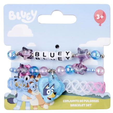 Bluey Bracelet Set with Iridescent Beads, Translucent Stars and Heart Charm | Official Children's Costume Jewellery for Girls Ages 3+