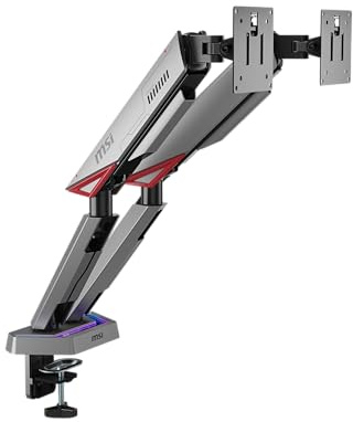 MSI MPG MT161DR - Premium RGB Dual Monitor Stand Arms, 17-38 Support, VESA Compatible, Adjustable Spring Assisted Mount, 35.2 lbs per Screen Capacity, Clamp & Grommet, Quick Release Plate - Black