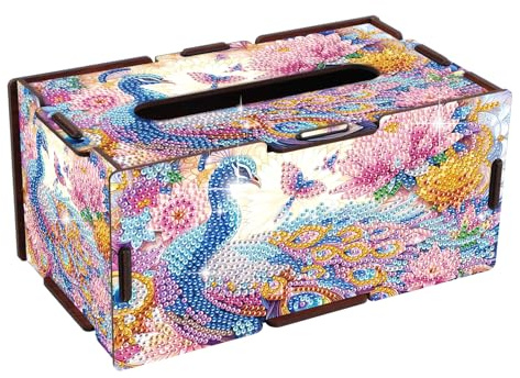 JICFDAO Diamond Painting Taschentücher Box 22.5x12.7cm Diamant Malerei Tissue Box Crystal Art Taschentuchspender DIY Nachfüllbarer Tücherbox Einzugsgeschenk Handwerk für Zuhause Büro Auto Dekor Pfau