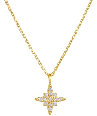 Beydodo Halskette 585 Gold Damen, Gold Kette 45CM Charms Anhänger Oktagramm mit Diamant Hochzeit Halskette für Frauen