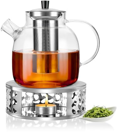 Alitree 1500ML Tetera de Vidrio, con cepillo para tetera, Tetera Cristal