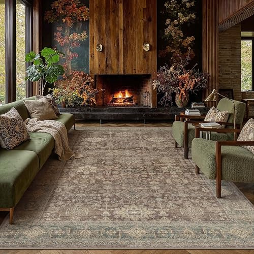 PureCozy Vintage Teppich Wohnzimmer 200x300cm Rot Schlafzimmer | Wohnzimmerteppich Waschbarer Carpet,Weich Rutschfest Teppiche,Esszimmer Büro Kurzflor Groß Tepich Carpets Rug