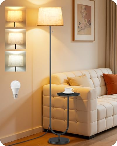 GOEBLESON Stehlampe mit Ablage, Schwarz Beige, Stehleuchte Wohnzimmer | LED-geeignet; Augenschonend; floor lamp, stehlampe mit ablage, stehlampe wohnzimmer; Wohnzimmer, Schlafzimmer; Stilvoll