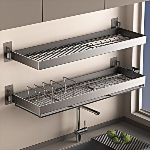 BEBANE Escurreplatos Colgante sobre el Fregadero, escurridor de Platos de Acero Inoxidable, Estante Multifuncional para almacenar ollas, Platos, Cuencos, Vasos(Double Layer,80cm/31.5in)