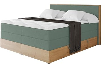 ALTDECOR Boxspringbett mit Matratze und Lattenrost, Topper, Polsterbett mit Bettkasten, Bett mit Stauraum H3- und H4- Matratze, Doppelbett, Springboxbett - LOLLI9 King Grün 160x200