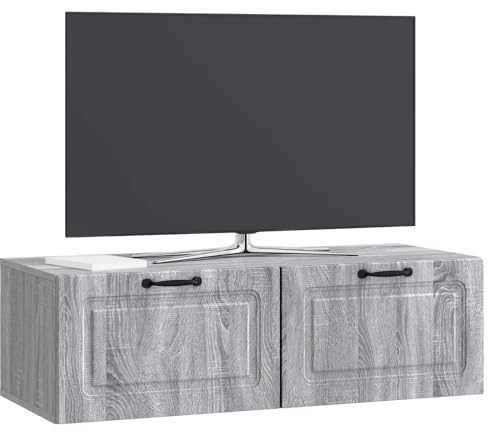 vidaXL Wandmontierter TV-Schrank Graues Sonoma 98 x 41 x 30 cm, Wohnzimmermöbel, moderner TV-Ständer, viel Stauraum, funktionale Medien-Einheit, platzsparendes Design, Holz-Unterhaltungszentrum