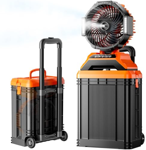 Lanonany Ventilateur brumisateur portable 40 000 mAh, autonomie maximale de 62 h avec seau de 15 L, poignée rétractable, ventilateur de brume oscillante grand angle pour terrasse, golf, sport, camping