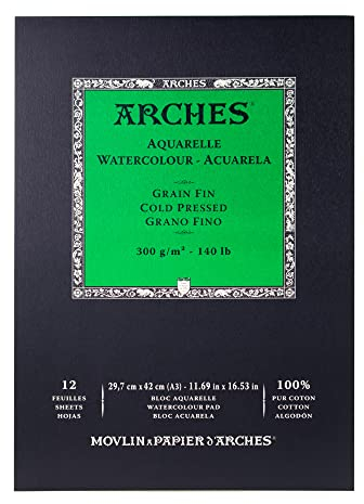 Arches 795094 Pad Aquarelle Grain Fin Naturel Blanc 300G A3 12P, Bois