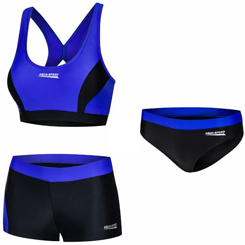 Aqua Speed Set Sport Schwimmbikini + Bikinihose Damen | Zweiteiler schwarz-blau | Bikinis Schwimmsport | Swimwear Women Gilrs | Swimming | Baden | Schwimmen | Gr. 38, 14 Black - Blue | Fiona