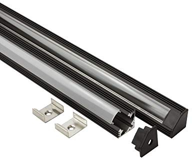tktrading24 A19 LED Profil Schwarz mit Abdeckung - Premium Eckprofil 90° - 2x Endkappe
