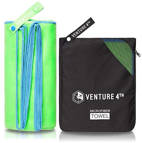 VENTURE 4TH Premium-Handtuch für Reisende – Sporthandtuch: schnell trocknende Shammy-Handtücher für Training, Strand, Camping, Rucksackreisen, Schwimmen – leicht und wasserdicht (grün-blau, mittel)