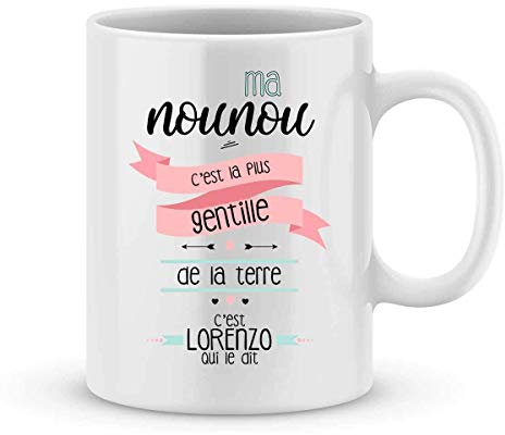 Mug nounou à personnaliser avec le prénom de votre enfant - Cadeau pour nounou personnalisé - cadeau nounou pour la fin d'année scolaire - cadeau original nounou - cadeau personnalisé Noël nounou
