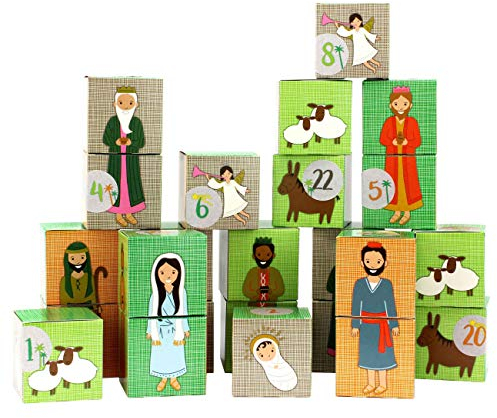 Papierdrachen DIY Adventskalender 2024 - zum Befüllen - Kisten Set - Motiv Krippenspiel - 24 bunte Schachteln aus Karton zum Aufstellen und zum Befüllen - Boxen - Weihnachten