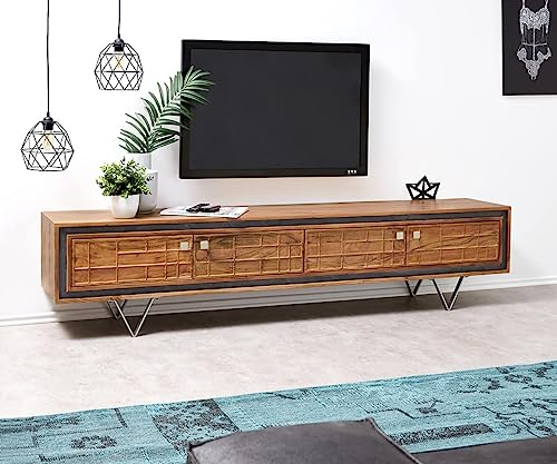 Fernsehtisch Stonegrace Akazie Natur 3D 200 cm 4 Türen Steinfurnier Designer Lowboard