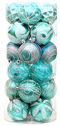 Evelin LEE Weihnachtsbaum-Glitzerkugeln, bruchsicher, Weihnachtsschmuck, Partyzubehör, Dekoration (Größe: Durchmesser 6 cm, Seeblau), 24 Stück