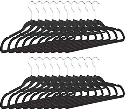 Relaxdays Kleiderbügel 20er Set, rutschfest, platzsparend, Samtbezug, 360° drehbarer Haken, HxB 22,5 x 41 cm, schwarz | Samtbezug, 360° drehbarer Haken, HxB 22,5 x 41 cm