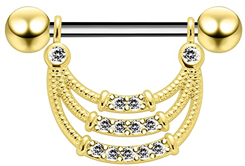 Monster Piercing Gold eloxiert CZ Stein Tri Seil Design 14 Gauge Chirurgenstahl Nippel Piercing Bar Schmuck