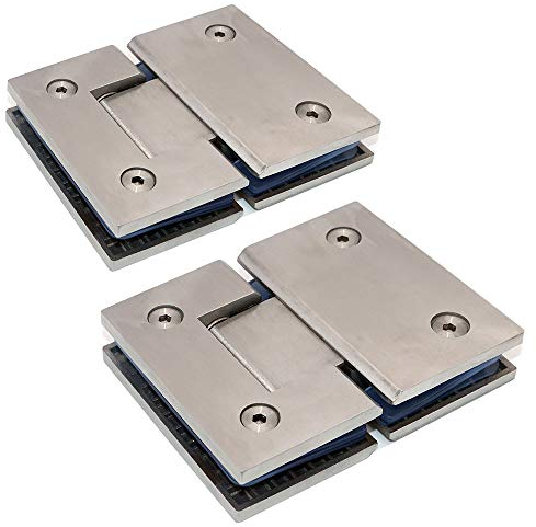 NUZAMAS - Juego de 2 bisagras para puerta de ducha, soportes de cristal a cristal, apertura y cierre de 180 grados, abrazadera de acero inoxidable 304, adecuada vitrina de cristal de 6 a 12 mm