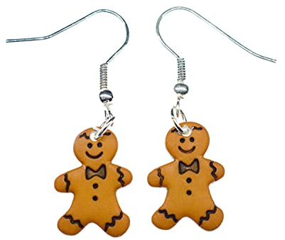 Miniblings Lebkuchenmann Ohrringe Weihnachten Xmas Lebkuchen Gebäck Knopf braun - Handmade Modeschmuck I Ohrhänger Ohrschmuck versilbert