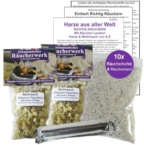 Weihrauch Olibanum Boswellia Papyrifera 1. Qualität Räucherset 100ml (2X 50ml) – Reines Harz zum Ausräuchern – 6-TLG. Räucherwerk Set für Hausreinigung, Rauhnächte & Magie mit Zubehör. 81670-34
