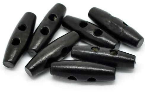 Handarbeit-Lieblingsladen 30 Stück edle Holzknöpfe - Knebelknöpfe oval 3,5 x 1,1 cm schwarz Knebel 2 Löcher längliche Knöpfe zum annähen nähen und basteln - Jackenknöpfe Mantelknöpfe