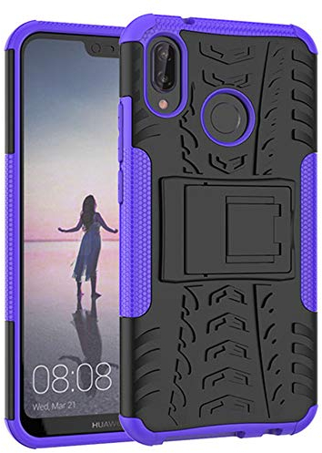 Yiakeng Hülle Huawei P20 Lite Handyhülle, Doppelschicht Stoßfest Schlank Ganzkörperschutz Mit Ständer für Huawei P20 Lite (Lila)