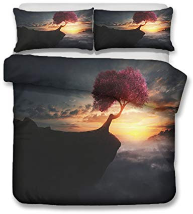 Stillshine. Bettbezug Natural Landscape Theme Bettwäsche Set Mit Kissenbezug 80x80 cm, Life Tree Romantische Dämmerung Aurora Farbe Wolken Bettbezüge Mit Reißverschluss (D,Bettbezug 135x200 cm)