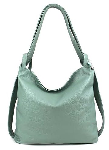 ITALYSHOP24.COM OBC Damen Tasche Rucksack 2 in 1 Umhängetasche Schultertasche Umhängetasche Daypack Leder Rucksacktasche Shopper Backpack Freizeitrucksack (Mint (echtes Leder))