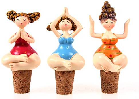 Schick-Design 3X Yoga Damen auf Korken im Badeanzug 9 cm Figur für Flaschen Mädchen Rubensfrau mollige Dame Badenixe Dicke Frau Badezimmer Pilates Joga