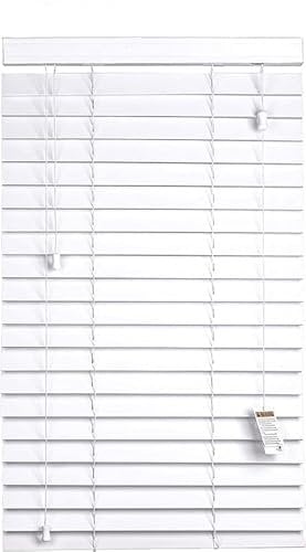 Home In Style 4U Faux Wood Blinds Window Venetian Blinds Easy Fit Child Safe String Trimmable Wooden Blinds-50mm Slats with Aluminium Headrail White, W165cm x L150cm