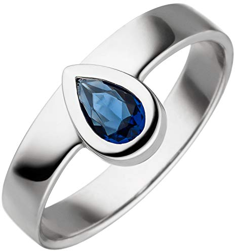 Jobo Damen-Ring aus 925 Sterling Silber mit blauem Glasstein-Tropfen Größe 60