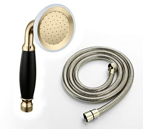 ENKI EH018 Traditional Brass Black Ceramic Hand Shower Hose Kit English Gold
