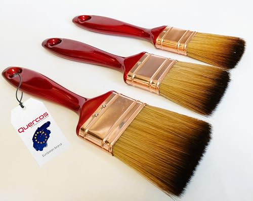 Quercos Set de pinceaux Plats – 3 Tailles 30 mm, 40 mm, 50 mm – sans Perte de Poils – Pinceaux à Peinture Professionnels Parfaits pour Peinture, Vernis, lasures et colles – Pinceaux Evo-Fibre.