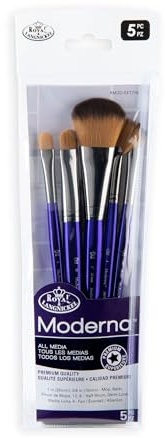 Royal & Langnickel Moderna, 5pc Oval Mop Variety Brush Set for All Painting Mediums, Includes - Mop, Fan & Half Moon Brushes Purple