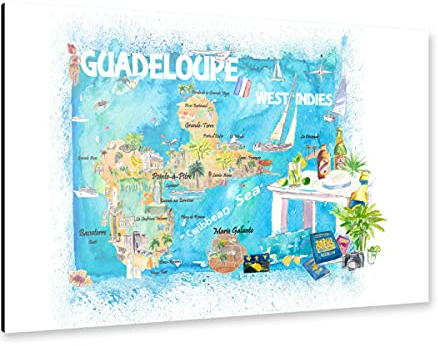 artboxONE Alu-Print 120x80 cm Guadeloupe Ilustrierte Karte von Künstler artshop77