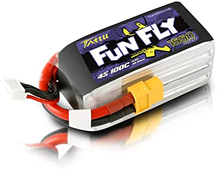 Tattu 4S Batterie lipo 4s 1550mAh 14,8V 100C avec connecteur XT60 pour FPV Racing Drones Vélo de Route Quadcopters