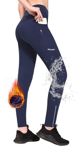 baleaf Winter Fahrradhose Damen Lang mit Reißverschluss am Knöchel Warm Thermoleggins Winter Gefüttert Jogginghose Thermo Laufhose Wasserdicht Outdoor Hosen Winterhose Blau L