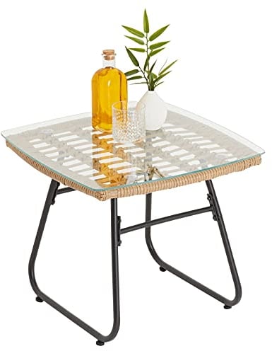 IDIMEX Beistelltisch Costa mit Ablage aus Glas, Kleiner Gartentisch in Rattanoptik, Praktischer Balkontisch mit Metallgestell
