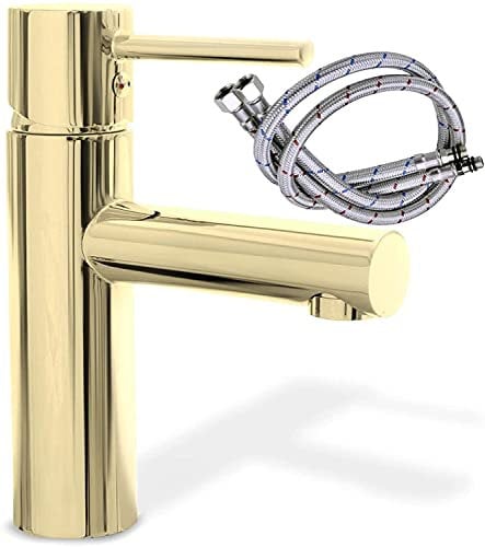Rea Waschtischarmatur TESS LIGHT GOLD BAS Wasserhahn Bad Badarmatur aus Messing Armatur für Waschbecken Badezimmer Mischbatterie Waschbecken Einhebel (Gold)