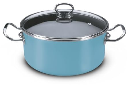 Vasconia Elegance - Horno holandés de 6 cuartos con tapa de vidrio (verde azulado) apto para lavavajillas, parrilla y horno hasta 248.9 °C (esmalte sobre acero), interior antiadherente, asas de acero