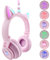 YUSONIC Auriculares Unicornio,Auriculares Bluetooth para niñas,Encender Auriculares inalámbricos para niños para Regalos Escolares de Viaje de cumpleaños (Morado Rosa)