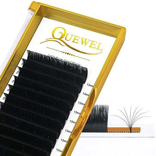 QUEWEL Easy Fan Lashes 0.10D Curl 13mm Russian Volume 2D-20D Self Fanning Eyelash Extensions Automatic Blooming