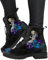 Minetom Damen Gothic Chelsea Boots Frauen Punk Stiefeletten Biker Boots Winter Knöchel Stiefel Mit Blockabsatz Gotisch Drucken Kurze Stiefel A Blau 40 EU