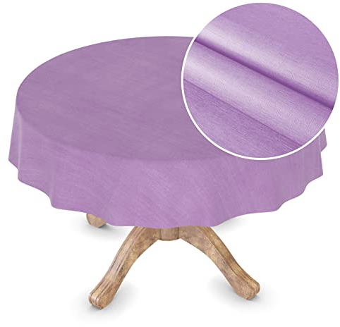Nappe en toile cirée lavable, rectangulaire, ronde, ovale, effet textile de qualité supérieure, gaufré, pour table de jardin, ronde, 140 cm, bord coupé, violet
