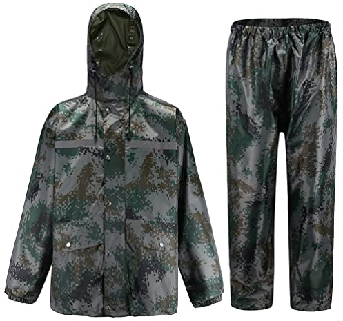 Oralidera Herren Regenanzug mit Kapuze Wasserdichter Anzug Reflektierender Regenjacke und Regenhose Regenkleidung Fahrrad Outdoor Regenkombi, Camo, L
