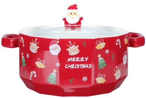 Bol En Céramique Avec Couvercle Bols De Service En Porcelaine Bol De Nouilles Instantanées De Noël Plat à Mélanger Pour Salade Récipient de conservation des aliments pour la déco de la fête de Noël