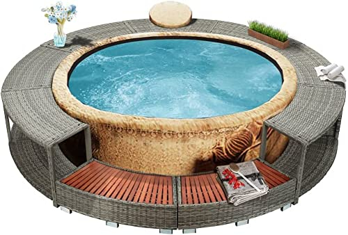 Hommdiy Whirlpool Umrandung Grau Poly Rattan Round