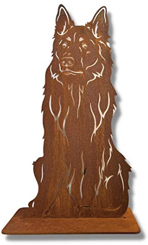 Terma Stahldesign Rost Hund Schäferhund Langhaar Lebensgroß Handmade Germany tolle Gartendeko aus Metall Figur deko Geschenk Rostfigur Garten deko Gartenfigur, hundegrab deko
