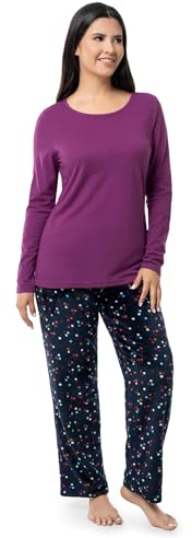 Fruit of the Loom Damen-Schlaf-Set aus Velourslederjersey mit Rundhalsausschnitt und Fleece-Hose, Beeren-/Multi-Konfetti, L